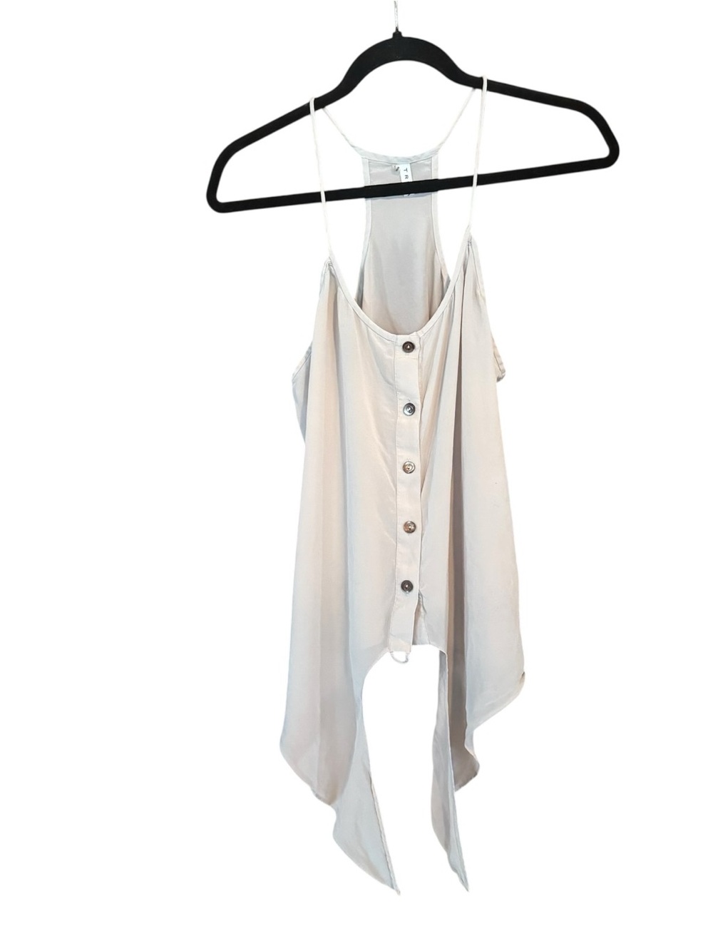 Trina Turk Cream Button-Front Spaghetti Strap Silk Camisole W/Tie Front Size L